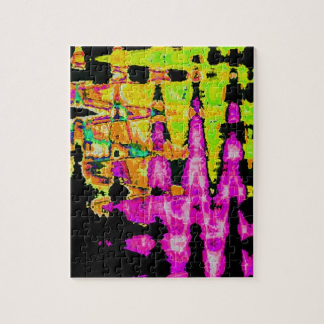 Unik vattenfärgsgrafik: Lila, svart och kalk Pussel (Vertikal)