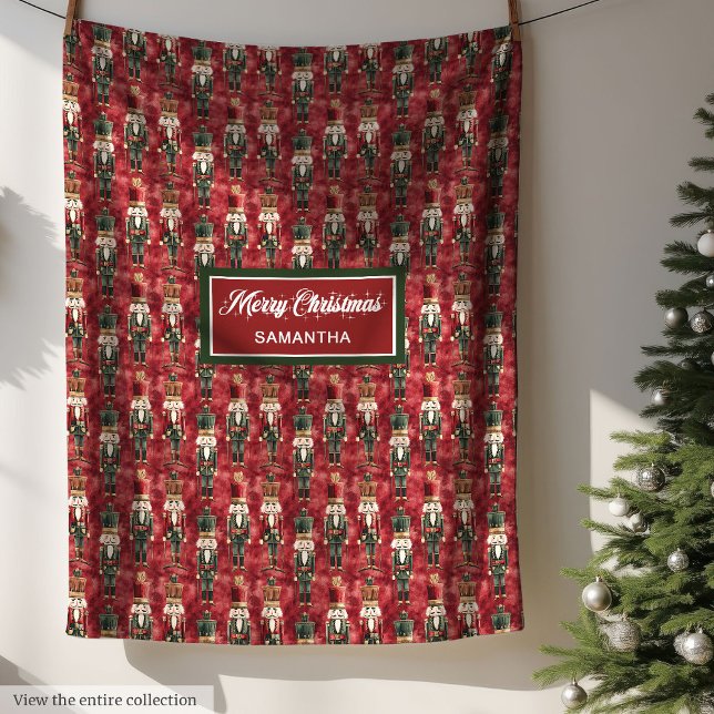 Unik vattenfärgsgul julklackerskrivare Deep Red Fleecefilt (Personalized watercolor deep red Christmas blanket)