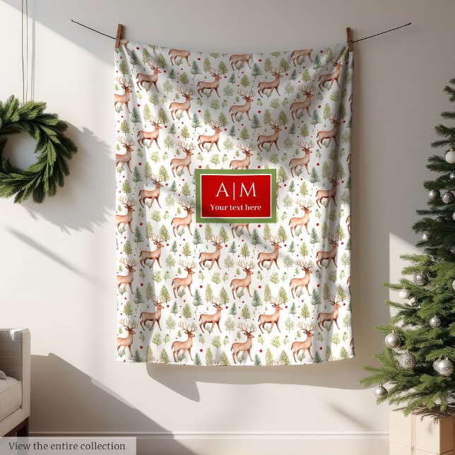 Unik vattenfärgsmatning av festliga renar, helgdag fleecefilt (Unique watercolor festive reindeer holiday throw Fleece Blanket)