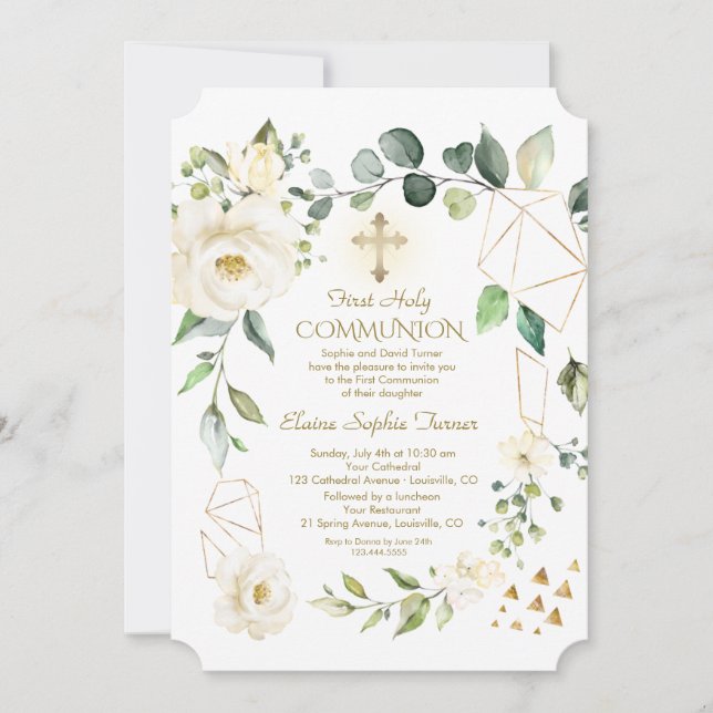 Unik Vita blommor Guld Ram-Heligan Inbjudningar (Framsida)