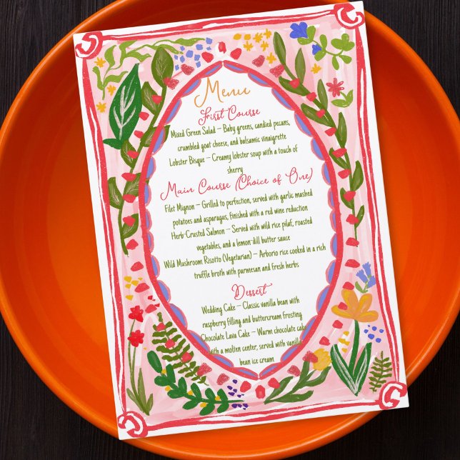 Unik Whimsical Blommig Båge Doodle Handritad  Meny (Unique Whimsical Floral Bow Doodle Hand Drawn Menu)