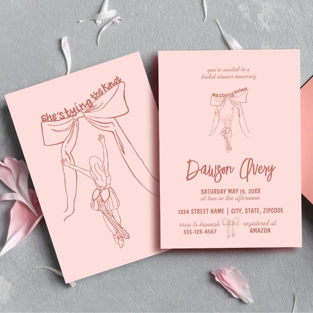 Unik Whimsical Coquette Stilig Bröllopsfest Inbjudningar (feminine and whimsical hand drawn coquette aesthetic double sided bridal shower invitations)