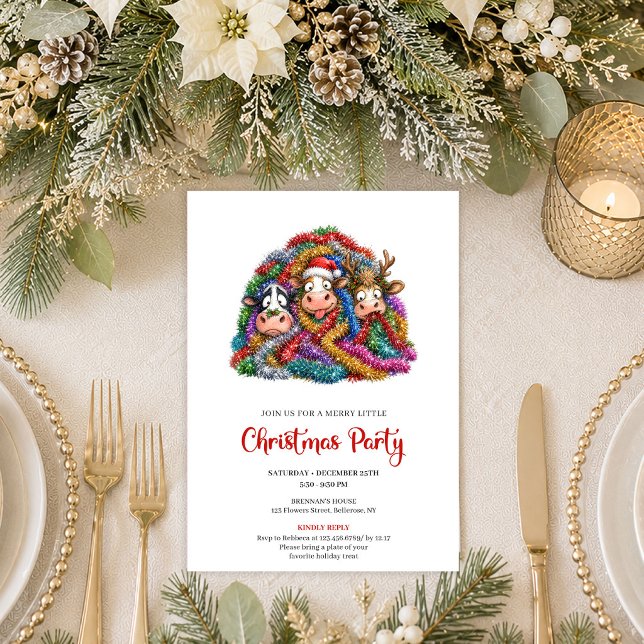 Unik Whimsical Kor Kartong Julfest   Inbjudningar (Unique Whimsical Cows Cartoon Christmas Party Invitation

)