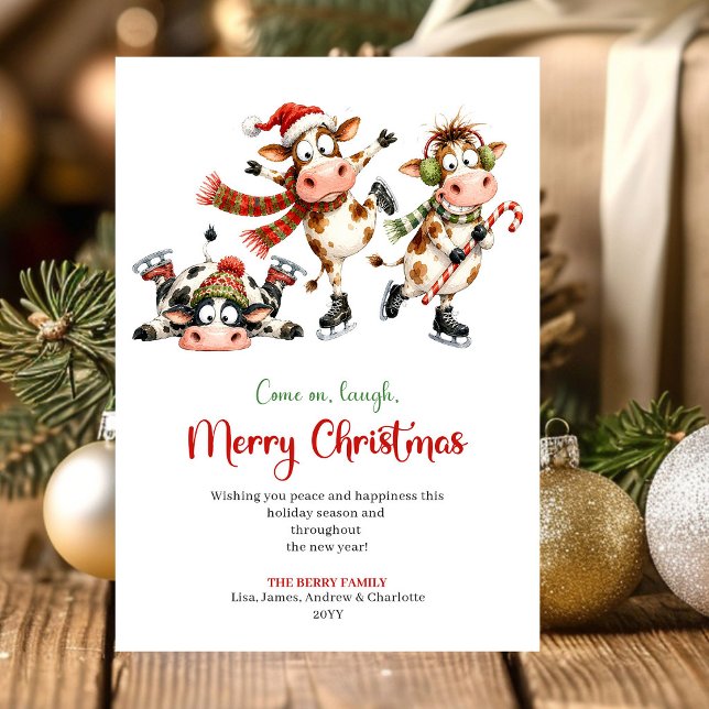 Unik Whimsical Kor Kartong Julhälsning C Julkort (Unique Whimsical Cows Cartoon Christmas Greeting Card

)