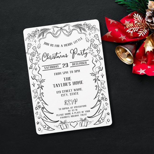 Unik Whimsique Hand plockade Bow-jul Party Inbjudningar (hand drawn doodle christmas frame)