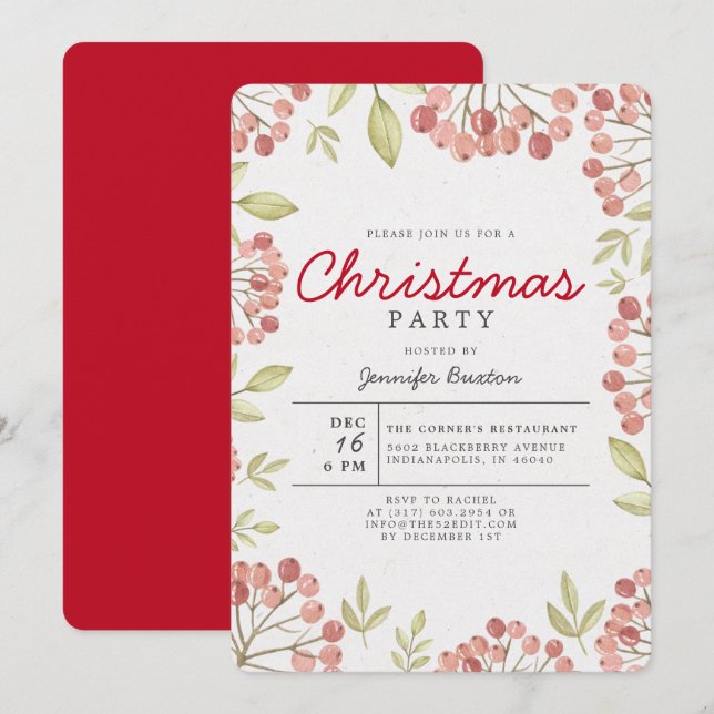 Unik Winter Berries Greenery jul Party Inbjudningar (Fram/baksida)
