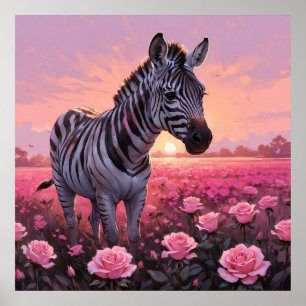 Unik Zebra-målning i Rosa ros Fält Poster