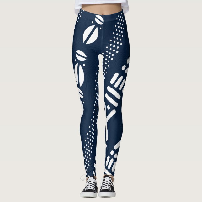 Unika afrikanska blå Bogolan Leggings (Framsida)