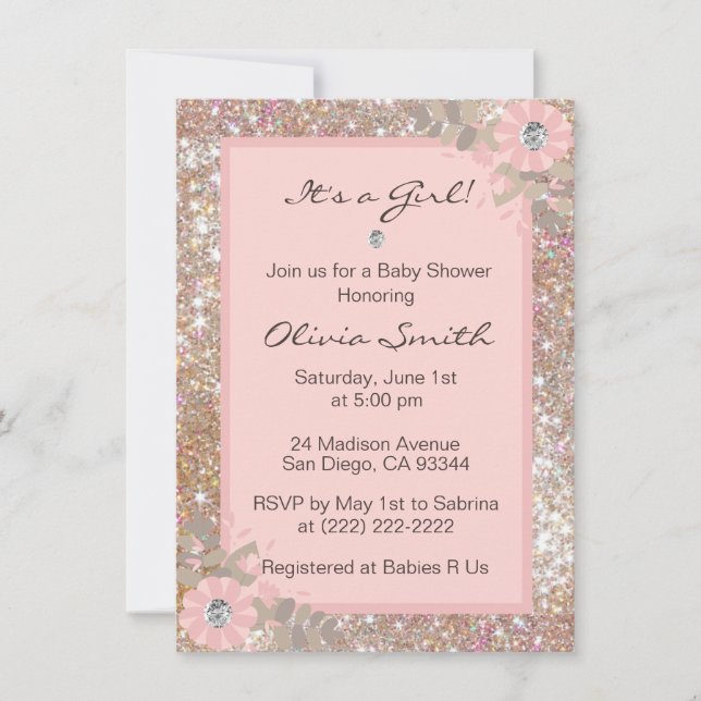 Unika baby showerinbjudanflickor - rosor, brunt inbjudningar (Framsida)