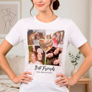 Unika bästa vänner anpassad fotokollagehjärta t shirt