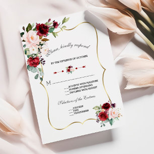 Unika  blommor i Burgundy Guld Bröllop OSA Kort