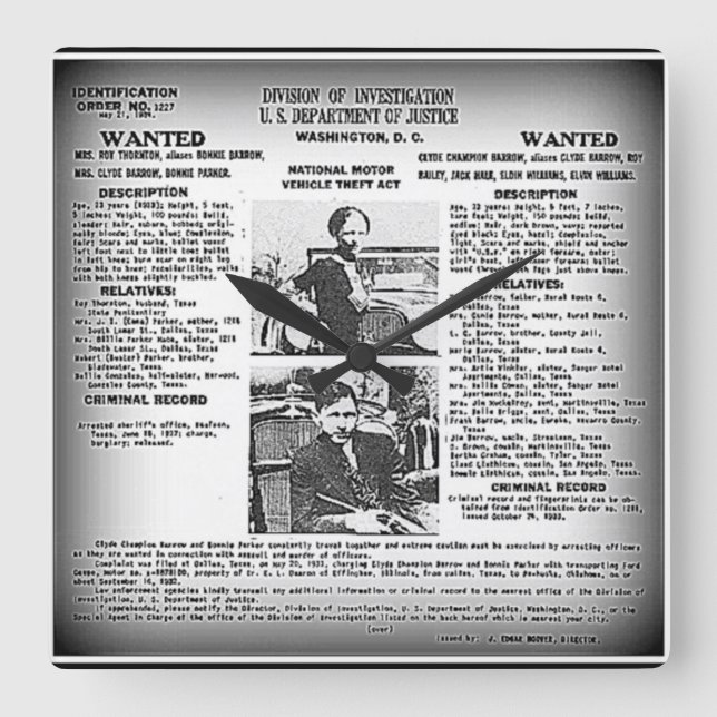 Unika Bonnie & Clyde /wall tar tid på Fyrkantig Klocka (Framsida)