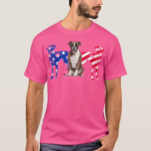 Unika boxer Hund Amerikanska Flagga T Shirt (Framsida)