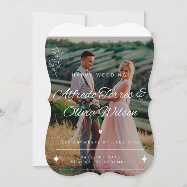 Unika Bröllopsinbjudan Spara Datum (Framsida)