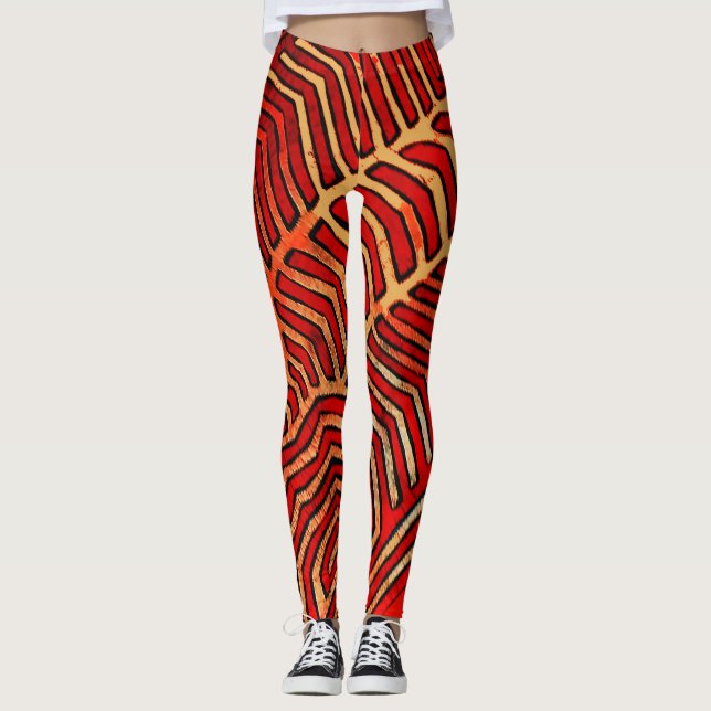 Unika färgglada röda svarta orangea leggings (Framsida)