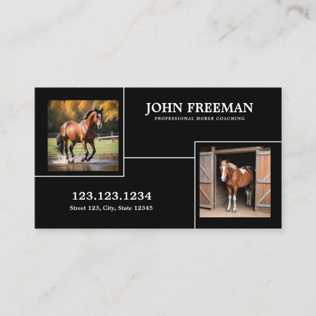 Unika fotohästar med svart och vitt skal visitkort (Framsida)