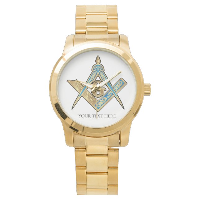 Unika Freemason-gåvor | Guld Masonic Compass Armbandsur (Framsida)