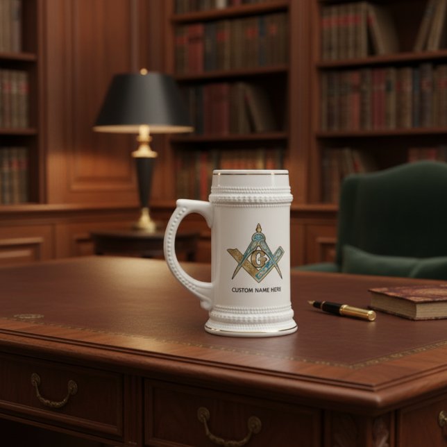 Unika Freemason-gåvor | Guld Masonic Compass Sejdel (Unique Freemason Gifts | Gold Masonic Compass Beer Stein)