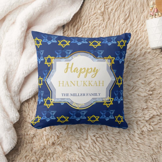 Unika Glad Hanukkah Vattenfärg Davidsstjärnor Kudde (Filt)