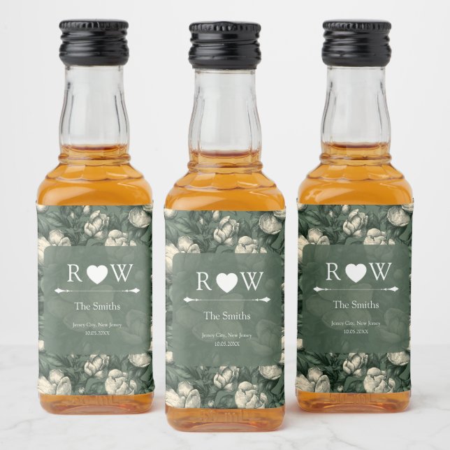 Unika Gröna Gardenias Fantasi Rustik Bröllop Spritflaskor Etikett (Flaskor)