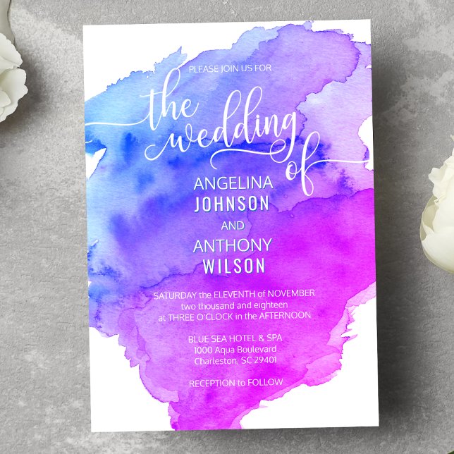 Unika inbjudningar till Watercolor Blue Lila Weddi (Skapare uppladdad)