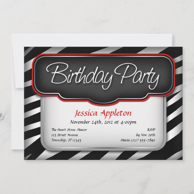 Unika inbjudningar till Zebra tryck Red Birthday (Framsida)