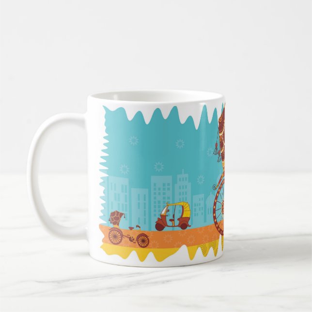 Unika indiska fordon - cykla rickshawen kaffemugg (Vänster)