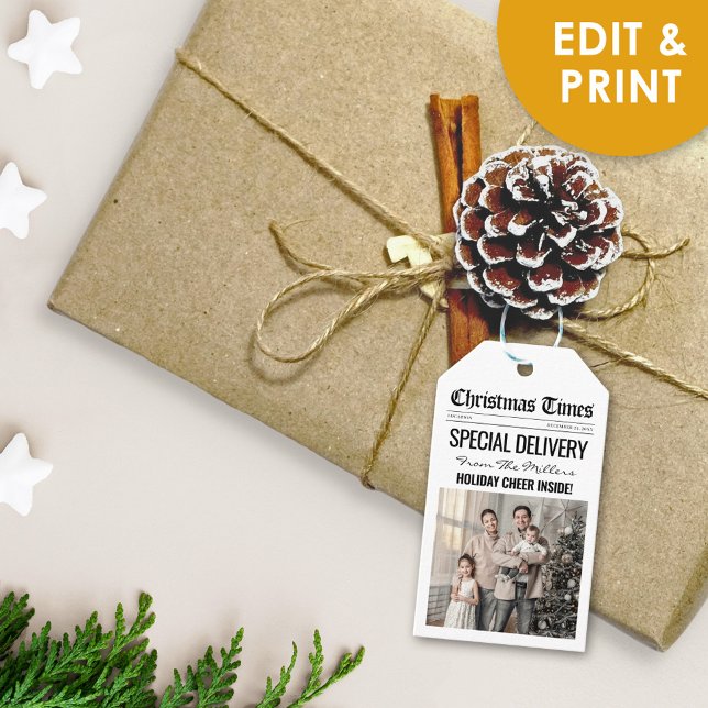 Unika julklappstaggar Högtidsnyheter Förmånstaggar Presentetikett (Customizable Christmas Gift Tags Holiday News Favor Tags Template)