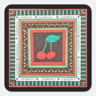 Unika konststift - Körsbär - Erin Brie Art Fyrkantigt Klistermärke