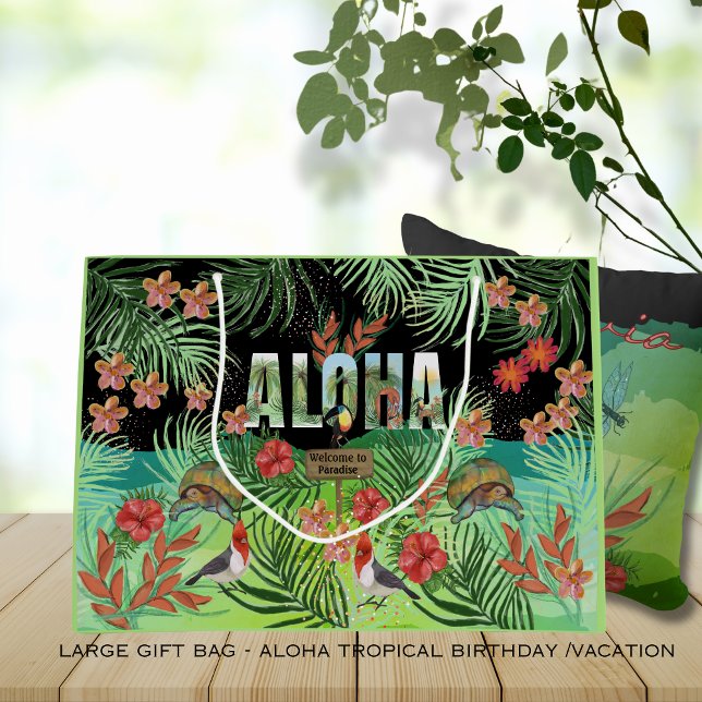Unika Levande Akvarell Aloha Tropisk Paradis (Unique Vibrant Watercolor Aloha Tropical Paradise Large Gift Bag )