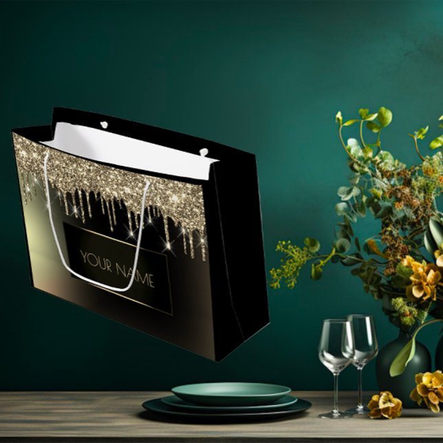 Unika märkningsdrivrutiner för svart Guld med mini (Black Gold Minimal Name Unique Branding Drips Large Gift Bag)