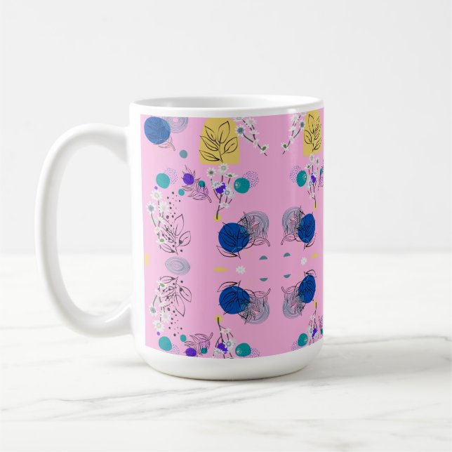 Unika moderna, akolorösa basblommor på rosan kaffemugg (Vänster)