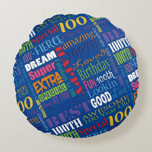 Unika och Speciella 100:e Födelsedagsfestens gåvor Rund Kudde (Framsidan)
