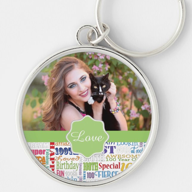 Unika och Speciella 100:e Födelsedagsfestens gåvor Rund Silverfärgad Nyckelring (Framsidan)