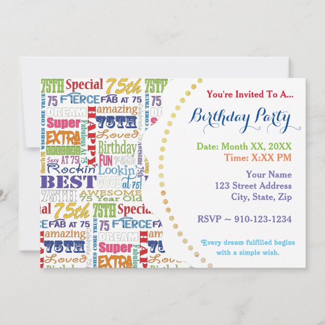 Unika och Speciella 75:e-Födelsedagsfester Inbjudningar (Framsida)
