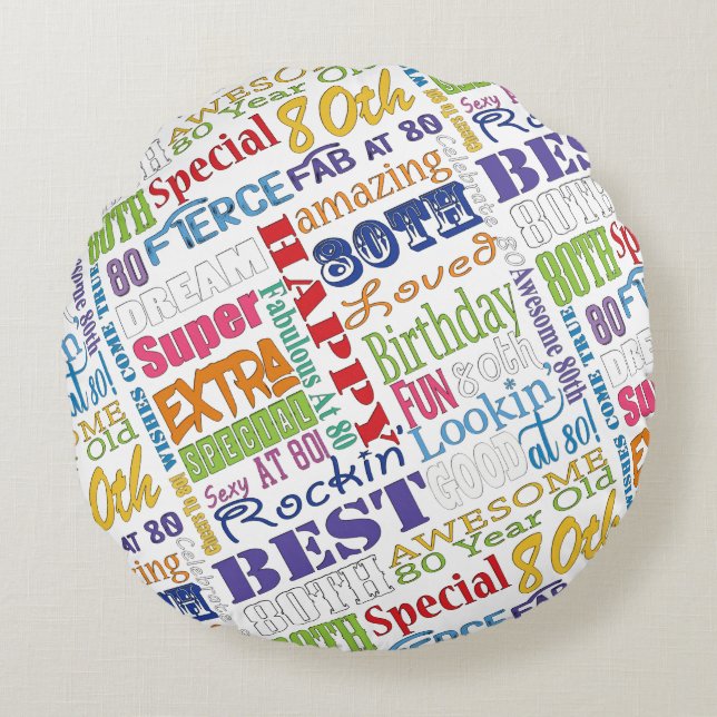 Unika och Speciella 80:e Födelsedagsfestens gåvor Rund Kudde (Framsidan)