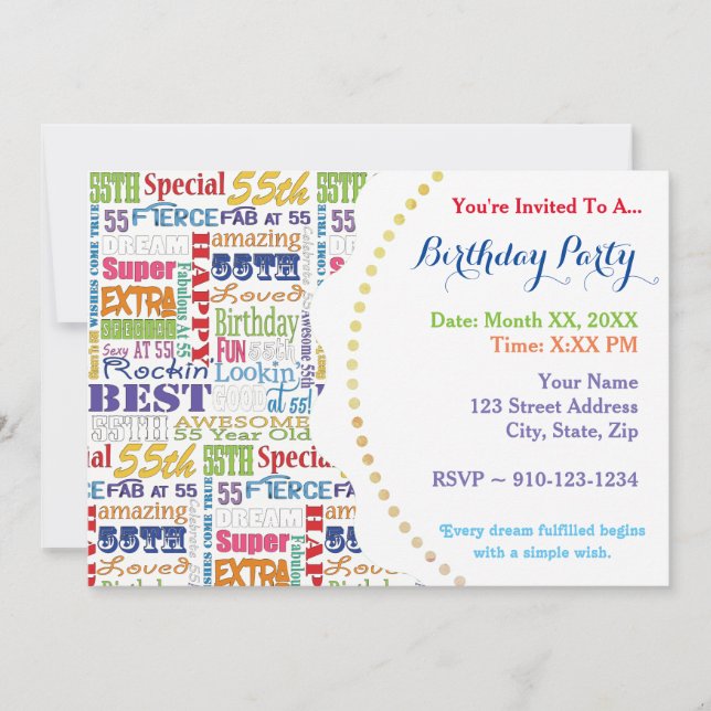 Unika och Speciella gåvor på 55:e Födelsedagsfeste Inbjudningar (Framsida)
