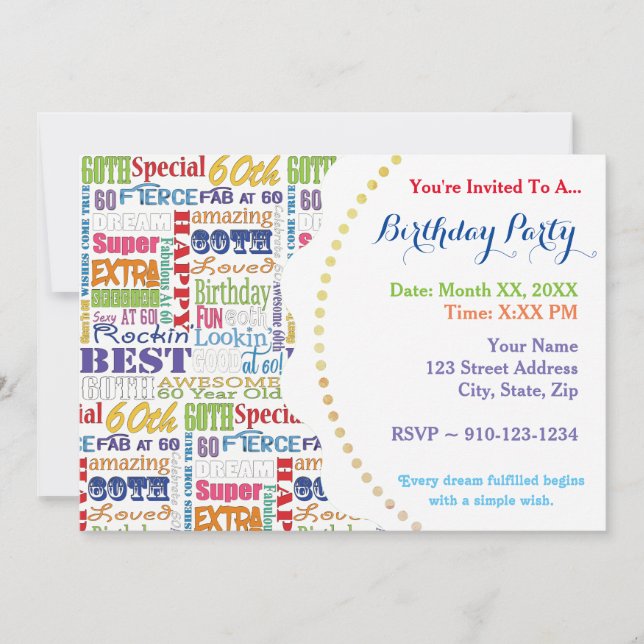 Unika och Speciella sextionde Födelsedagsfestens g Inbjudningar (Framsida)
