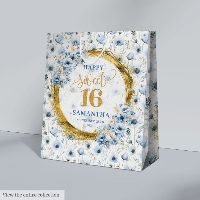 Unika Pastel Blue Sweet sixteen Guld Glitter-påsar (Unique Pastel Blue Sweet Sixteen Gold Glitter Bags)