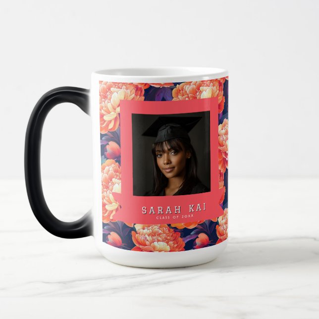 Unika Peonies Tryck Graduate Kaffe Magisk Mugg (Vänster)