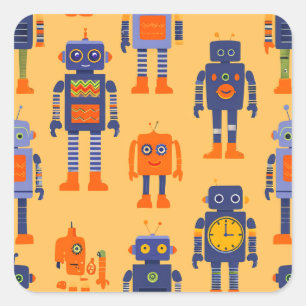 unika robotar och roligtar fyrkantigt klistermärke