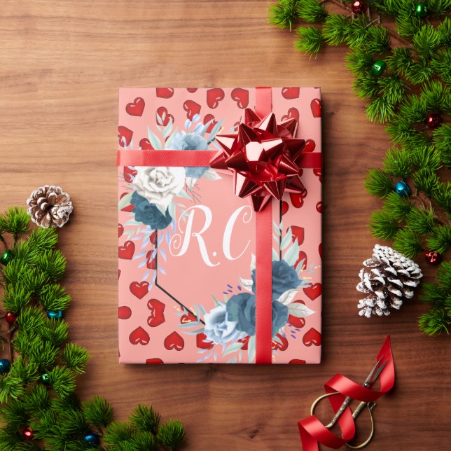 unika röda hjärtan på rosa och mönster Anpassad Presentpapper (Julgåva)