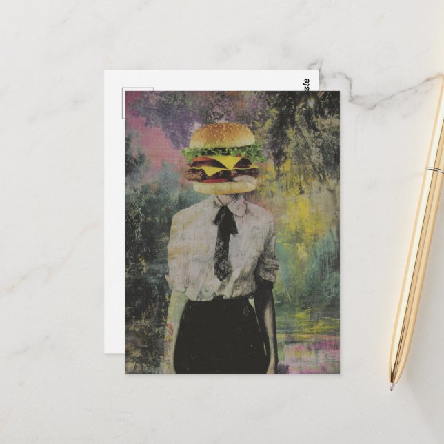 Unika surreala ostburgare, kemiska medier vykort (Fram/Back In Situ)