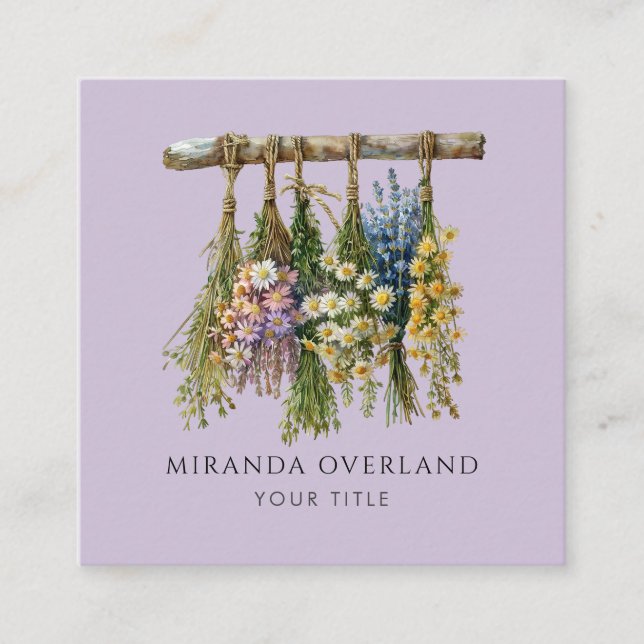 Unika svängblommor fyrkantigt visitkort (Framsida)