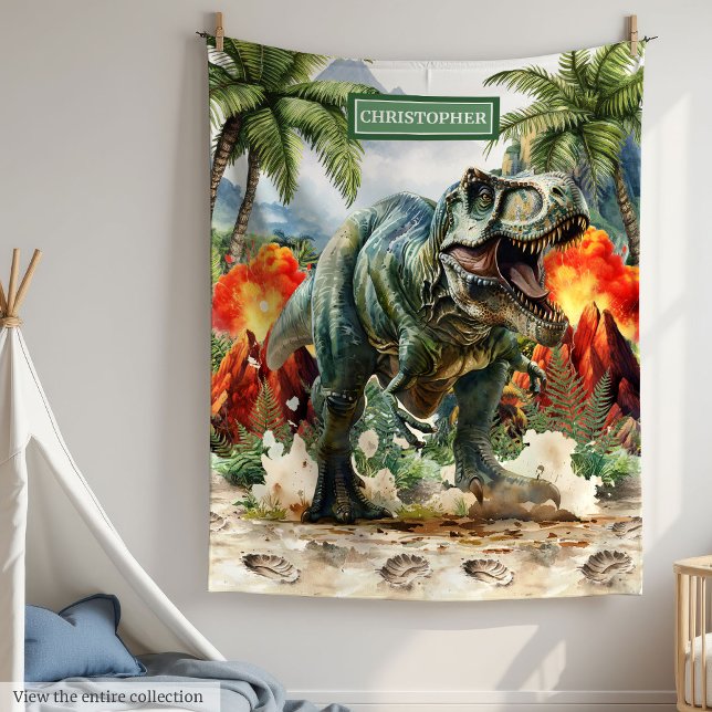 Unika T-Rex Blanket Personlig Namn Boys Fleecefilt (Unique T-Rex Blanket Personalized Name Boys)