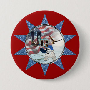 Unika USA historiska landmärkesbrev Patriotiska Knapp