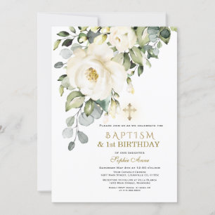 Unika vita blommor - baptism 1:a födelsedagsdelen inbjudningar