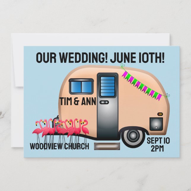 UNIKA WEDDING-INVITATIONER FÖR RETRO ROSA CAMPER INBJUDNINGAR (Framsida)