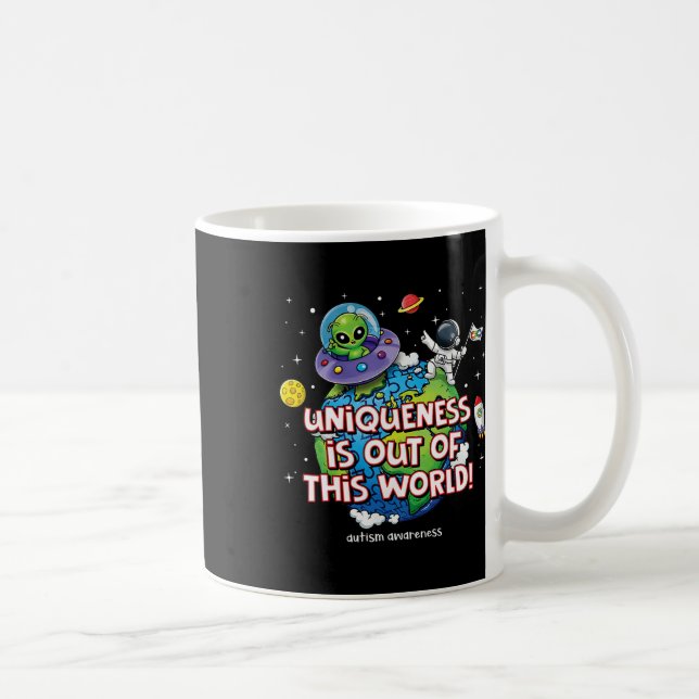 Unikitet är ett resultat av denna världsautistiska kaffemugg (Höger)