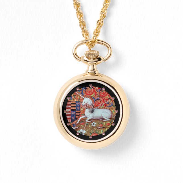 UNIKORT- OCH MEDELFANTASOFLÖDEN, BLOMMIGT MOTIV ARMBANDSUR (Framsida)